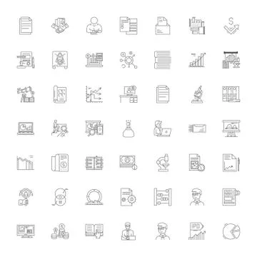 Analytical tools linear icons, signs, symbols vector line illustration set Stock Illustration