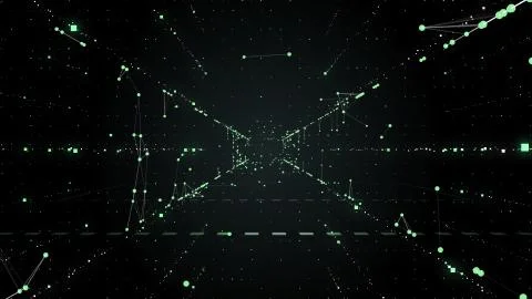 Analytical visualisation guideway of data moving through the dark night space on Stockfoto's