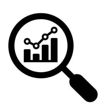 Analytics, analysis, statistics, searching black icon Stock Illustration