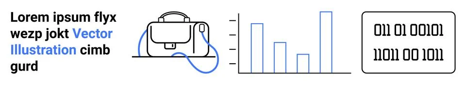Analytics and Data Representation with Bag, Text, and Binary Code Elements Stock Illustration
