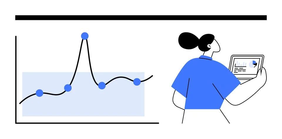 Analytics and Data Visualization with Laptop and Graph Stock Illustration