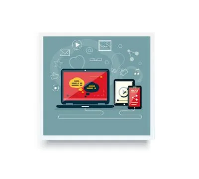 Analytics and programming vector. Web application optimization. Responsive pc Stock Illustration
