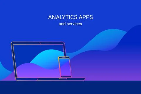 Analytics apps and services for smartphone and laptop presentation and forecast Stock Illustration