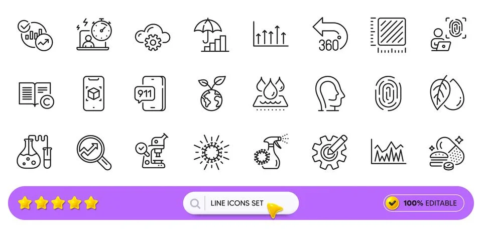 Analytics, Augmented reality and Emergency call line icons for web app 스톡 일러스트