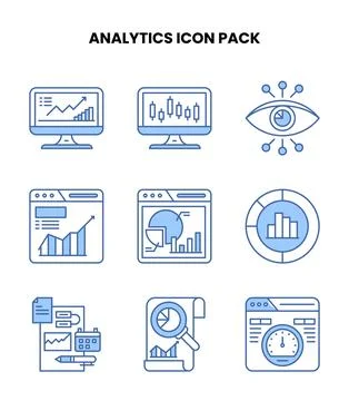 Analytics Blue Color Bundle Icons Pack Stock Illustration