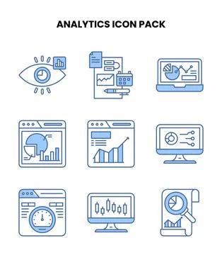 Analytics Blue Color Icons Pack Stock Illustration