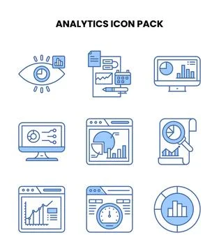 Analytics Blue Color Set Icons Pack Stock Illustration