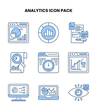 Analytics Blue Color Vector Icons Pack Stockillustratie