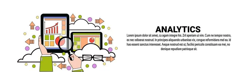 Analytics Business Data Analysis Horizontal Banner With Copy Space Stock Illustration