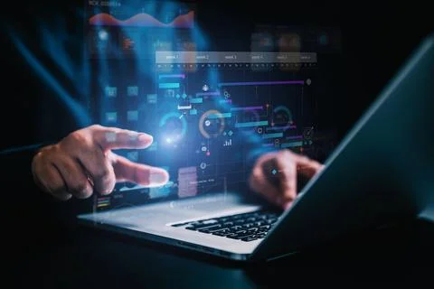 Analytics chart, business analysis chart KPI showing icon on virtual screen Foto stock