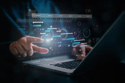 Analytics chart, business analysis chart KPI showing icon on virtual screen Foto stock