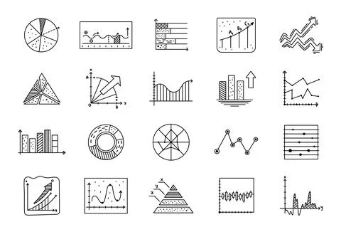 Analytics chart set in outline line art Illustrazione stock