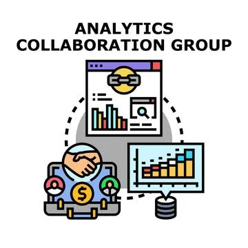 Analytics collaboration group discussing business data report Stock Illustration