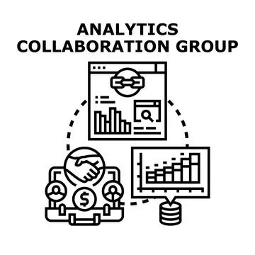 Analytics collaboration group discussing business data report Stock Illustration