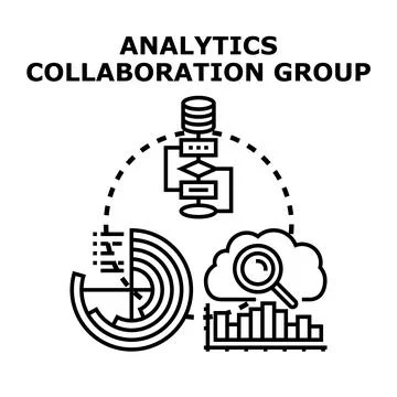 Analytics collaboration group finding data insights process Stock Illustration