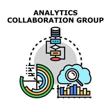 Analytics collaboration group finding data insights process Stock Illustration