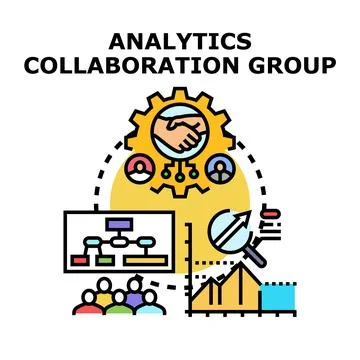 Analytics collaboration group working on data development Stock Illustration