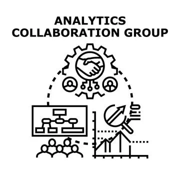 Analytics collaboration group working on data development Stock Illustration