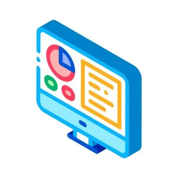 Analytics On Computer Screen isometric icon vector illustration Illustrazione stock
