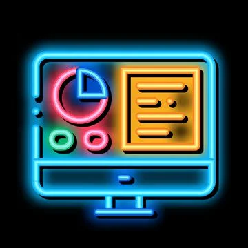 Analytics On Computer Screen neon glow icon illustration Stock Illustration
