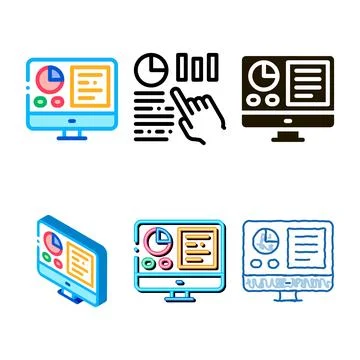 Analytics on computer screen simplified icon thin line vector 库存插图