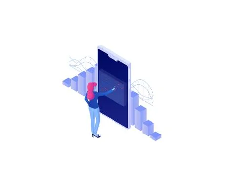 Analytics concept web isometric. Online technology analytical strategy seo date Stock Illustration