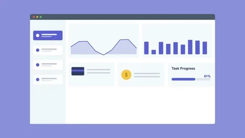 Analytics dashboard in browser with charts and stat cards, indigo 스톡 동영상 342594145