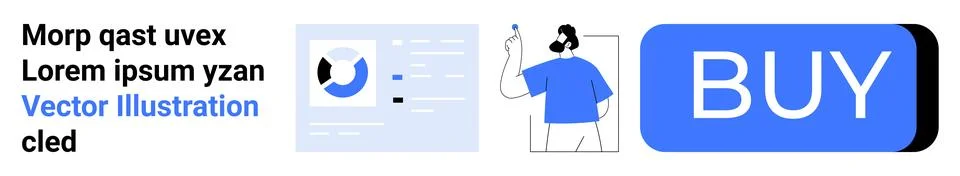 Analytics dashboard with charts, customer support agent on call, BUY button i Illustrazione stock