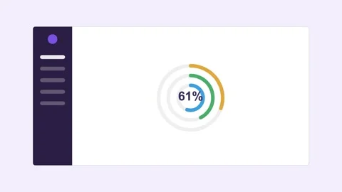 Analytics dashboard with a dark sidebar and concentric radial progress rings Video stock 342532740