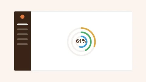 Analytics dashboard with a dark sidebar and concentric radial progress rings Stock Footage 342532782
