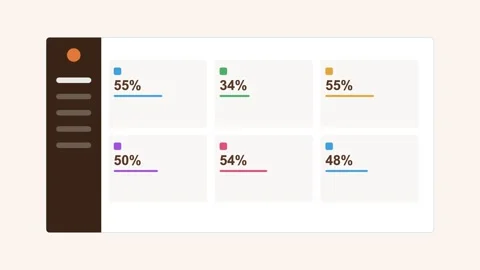 Analytics dashboard with a dark sidebar and animated KPI cards Vídeos de archivo 342533150