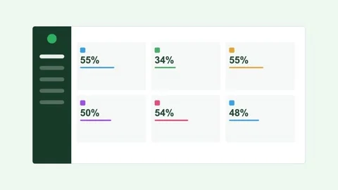 Analytics dashboard with a dark sidebar and animated KPI cards Vidéo 342533167