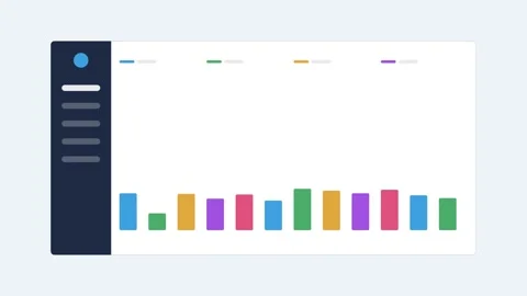 Analytics dashboard with a dark sidebar and a colorful bar chart Stockbeeldmateriaal 342533350