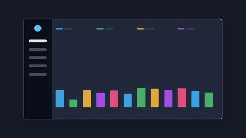 Analytics dashboard with a dark sidebar and a colorful bar chart Видео 342533363