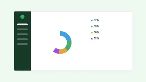 Analytics dashboard with a dark sidebar, a donut chart and stat rows Vídeos de archivo 342533232