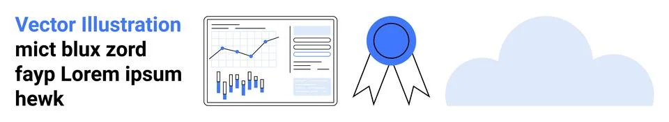 Analytics Dashboard with Data Graphs, Achievement Badge, and Cloud Storage .. Illustrazione stock