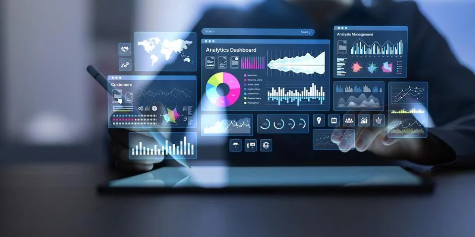Analytics Dashboard with Data Visualization and Charts on Digital Interface 写真素材