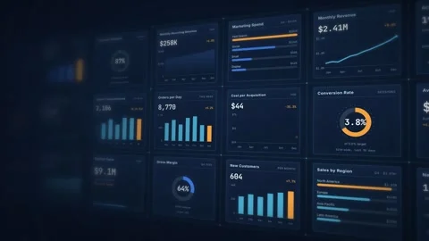 Analytics Dashboard Data Visualization Financial Metrics Display Business Stock Footage 342477857