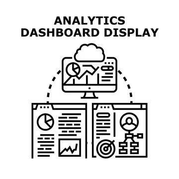 Analytics dashboard display process for data visualization Stock Illustration