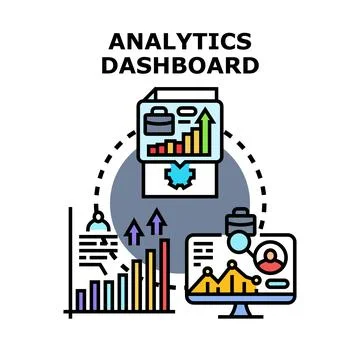 Analytics dashboard displaying business data research strategy Stock Illustration