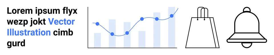 Analytics Dashboard with Graph, Shopping Bag, and Bell Notification Icon Illustrazione stock