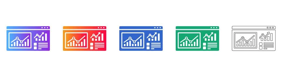 Analytics Dashboard Icons in Gradient and Outline Styles Stock Illustration