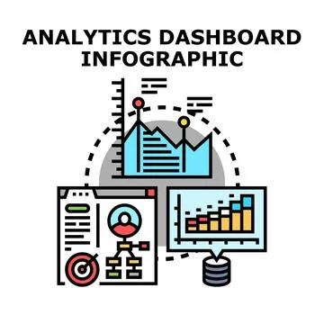 Analytics dashboard infographic visualizing business data and metrics Stock Illustration