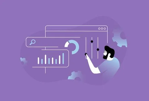 Analytics dashboard interface with charts, sliders and performance metrics in 스톡 일러스트