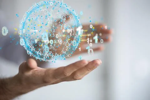 Analytics Data cloud storage network from lines, triangles and particle style Foto stock