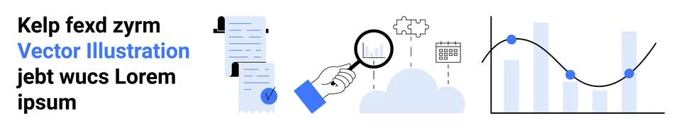 Analytics, Data Research, Document Management, and Trend Analysis with Graphs Stock Illustration