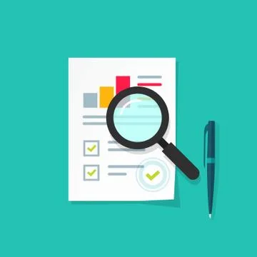 Analytics data research icon vector, analysis paper sheet document statistics Illustrazione stock