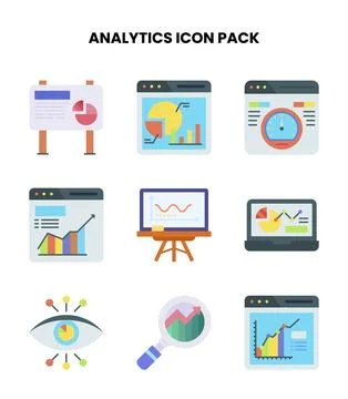 Analytics Flat Design Icons Pack Stock Illustration