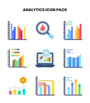 Analytics Flat Design Icons Pack Stock Illustration