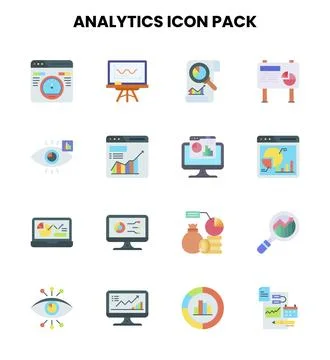 Analytics Flat Scalable Icons Pack Stock Illustration